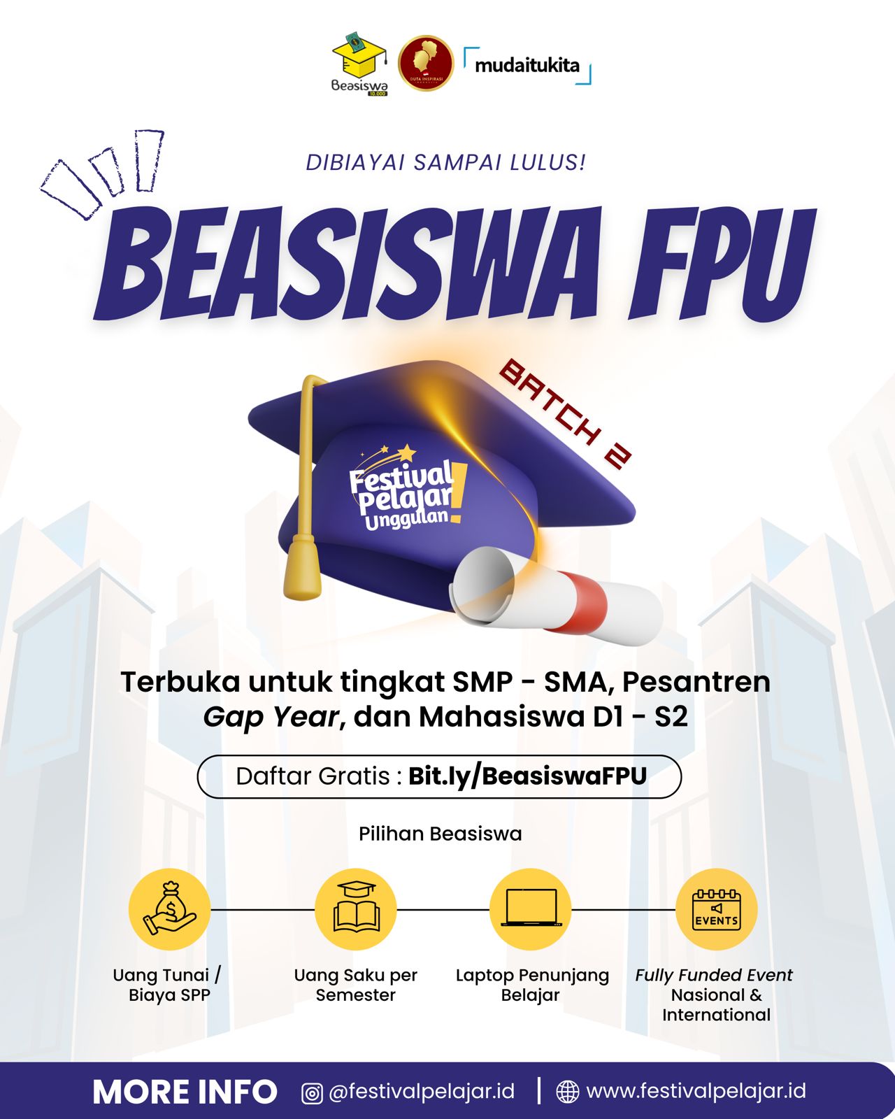 Beasiswa FPU Batch 2 Resmi Dibuka, Kesempatan Kuliah Gratis Hingga Lulus